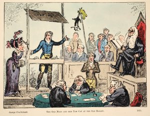 旧メイドと彼女のトム猫、旧ベイリー、パブ。 1815（手描きの彫刻） 作： George Cruikshank